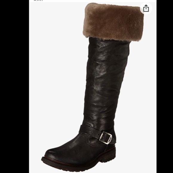 Frye Black Valerie Shearling and Leather Knee High Riding Boots - Picture 4 of 16